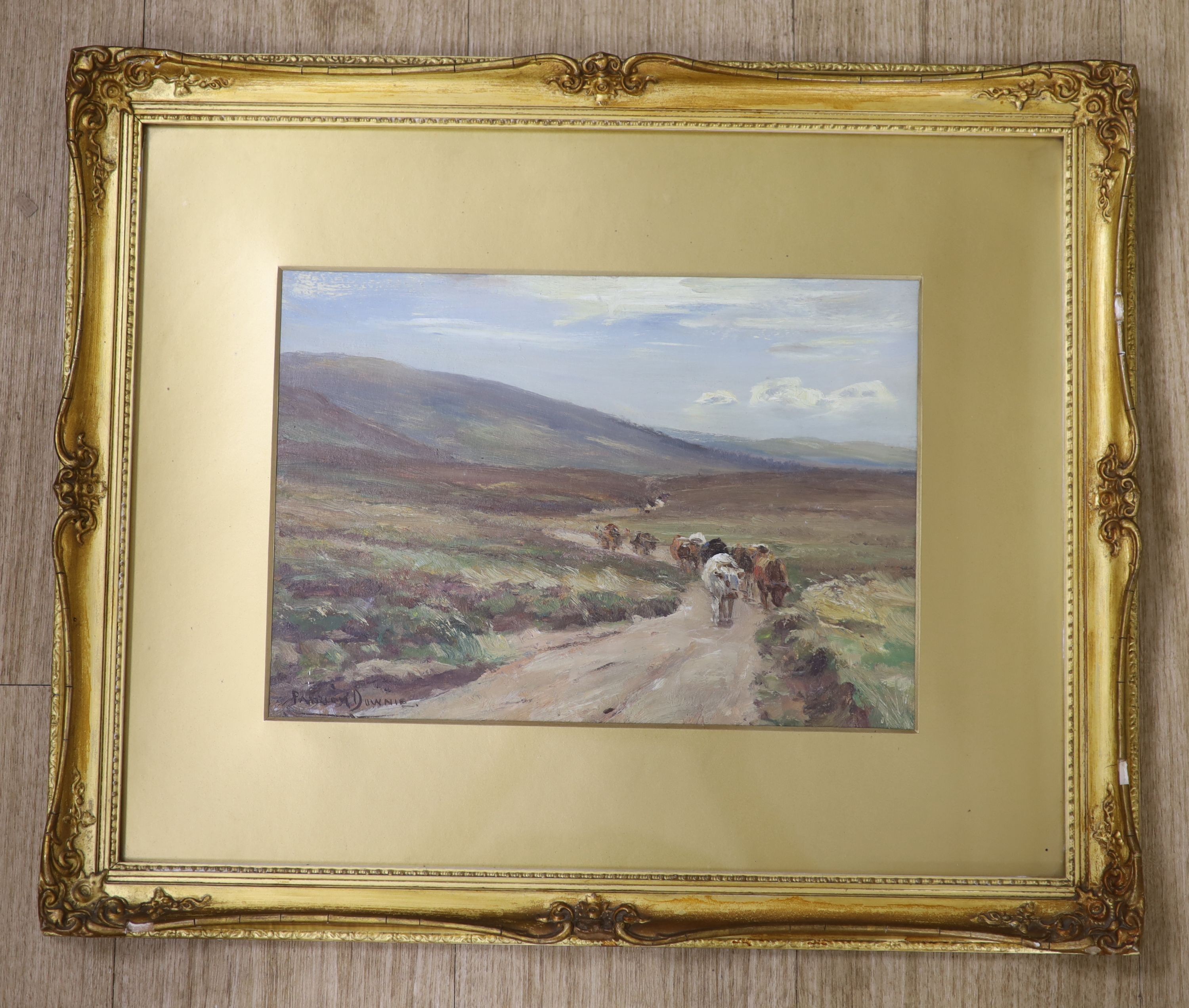 Patrick Downie (1871-1945), oil on board, Moorland Road, Autumn, Thankerton, signed, 24 x 34cm